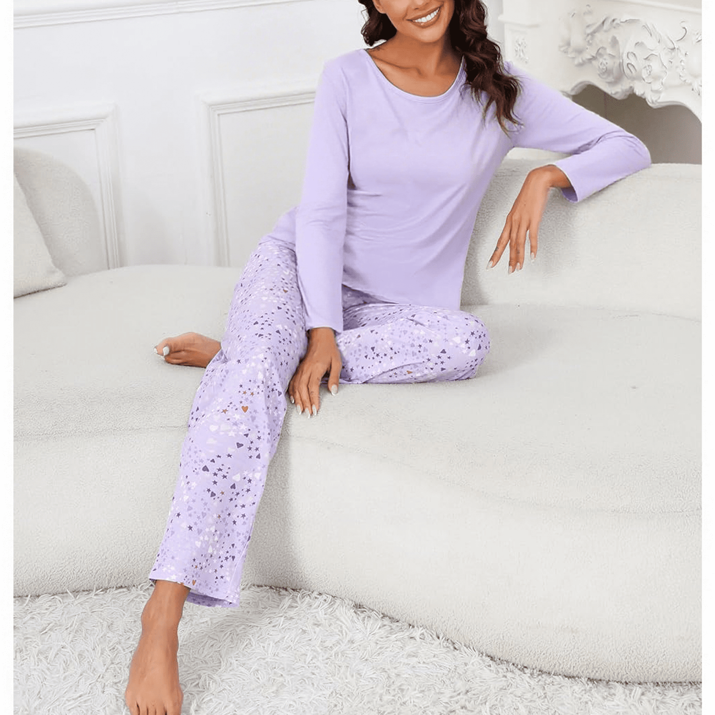 WQD Womens Pajama Sets 2 Piece Lounge Sets Soft Loungewear Comfy Pj Sets Long Sleeve Top and Pants Loose Sleepwear with Pockets for Fall Winter Spring