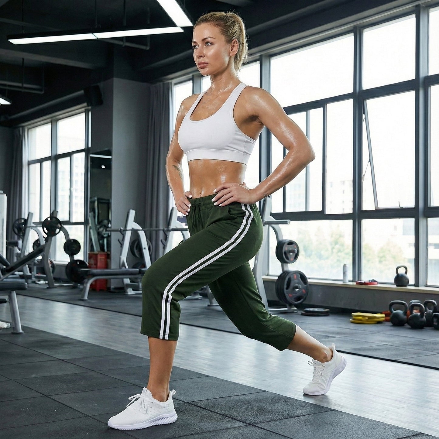 Women's Capri Yoga Pants Loose Soft High Waist Drawstring Workout Sweatpants Causal Lounge Pants Flared Leggings with Pockets for Summer