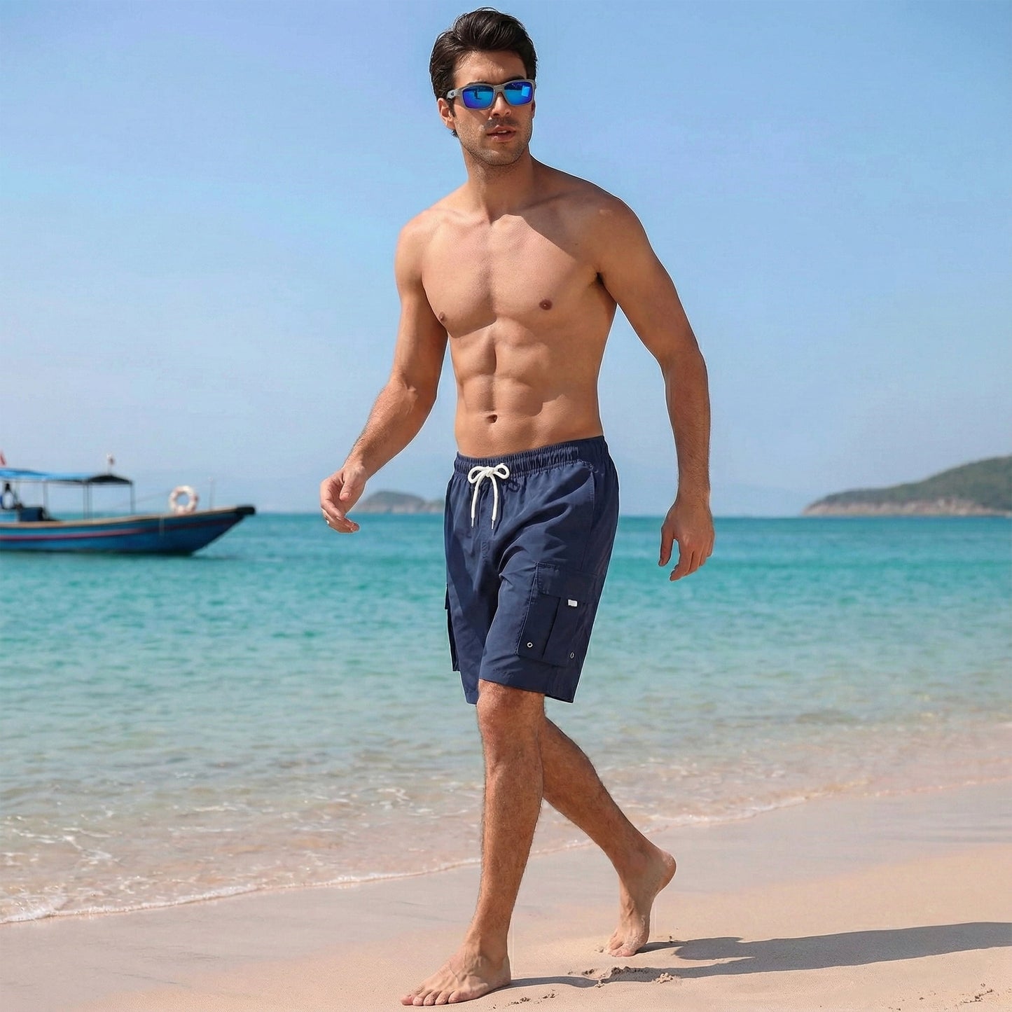 WQD Men’s Swim Trunks Quick Dry Board Shorts with Mesh Lining and Pockets Elastic Waist Drawstring Beach Shorts Breathable Swimwear Bathing Suits for Swimming Surfing Vacation
