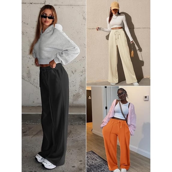 Women’s High Waisted Sweatpants Wide Leg Lounge Pants with Drawstring Elastic Waist Casual Workout Jogger Trousers with Pockets