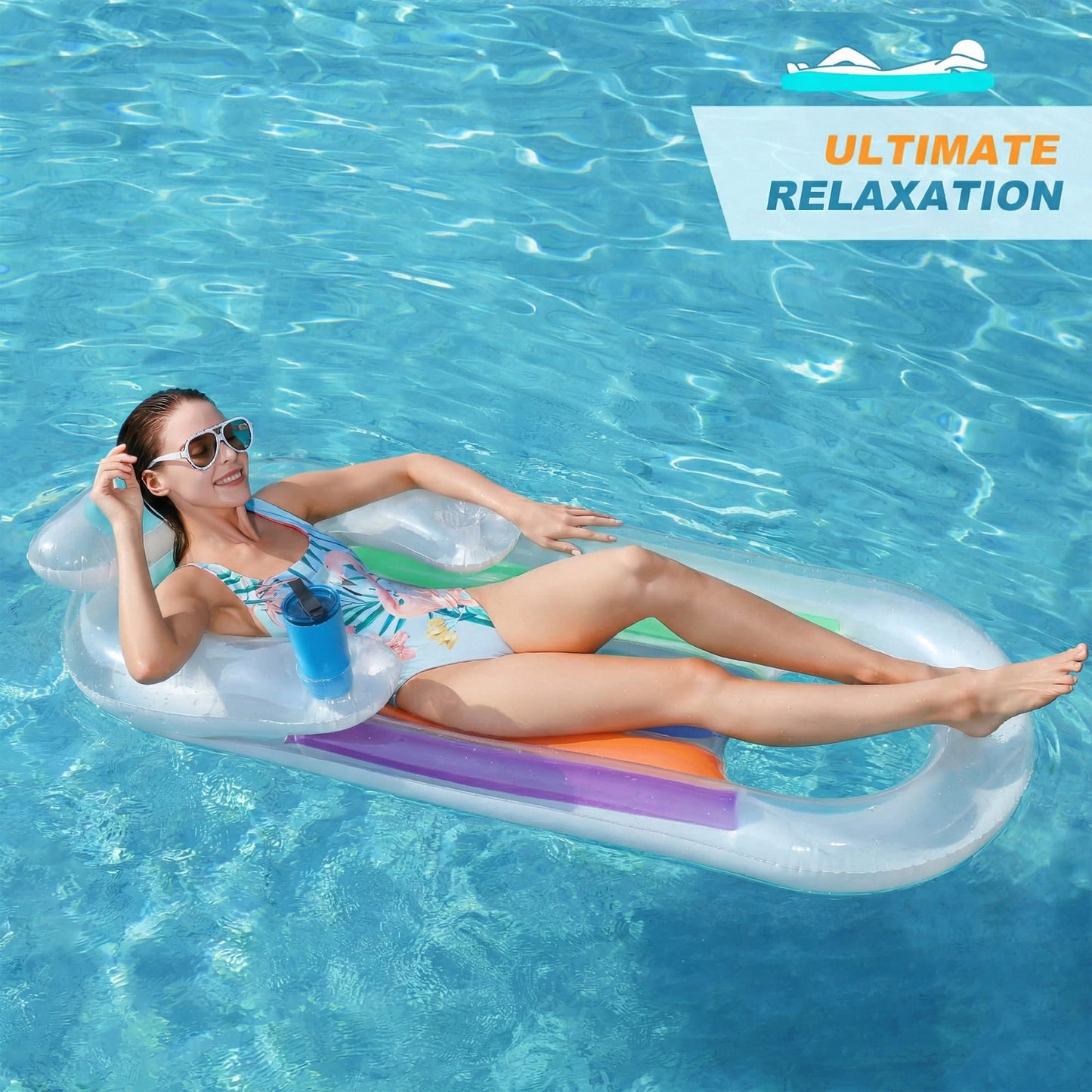 Flynow Inflatable Pool Float Adult, Pool Floaties Lounger Floats Floating Chair Raft with Adjustable Backrest Cup Holders Water Floaty Lake Lounge Tanning Floats Beach Party Toys for Adults