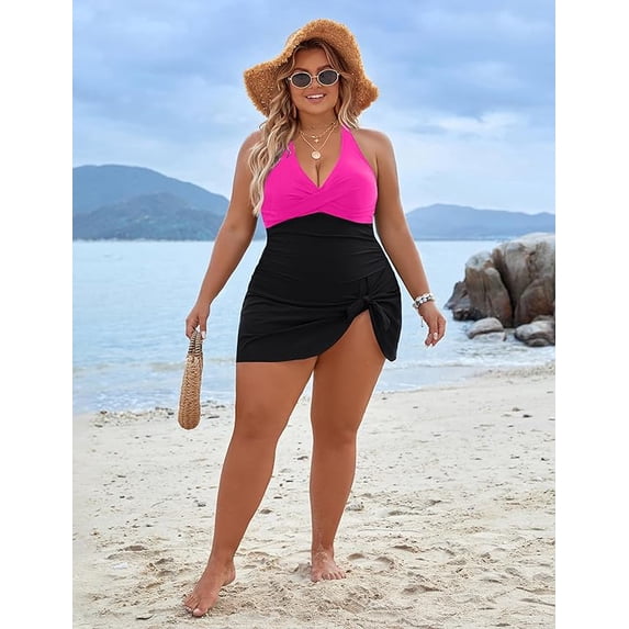 Women Plus Size Swimsuit One Piece Swim Dress Tummy Control Bathing Suits Criss Cross Modest Swimwear