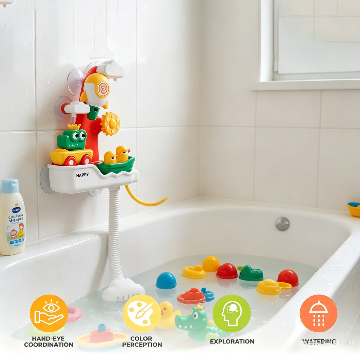 Flynow Bath Toys Waterfall Bathtub Toy with Suction Cup,Bath Tub Shower Head Sprayer Playset,Bathtime Fun Birthday Gift