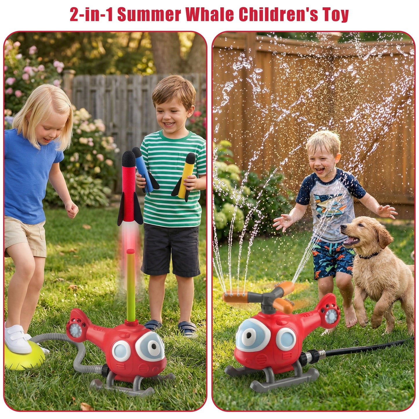 Flynow 2 in 1 Airplane Outdoor  Water Spray Toys ,Water Sprinkler Summer Toy Rocket Launcher Set for Kids Ages 3-12,  for Lawn Backyard Garden, Gift for Toddler Boy Girl 3 4 5 6 7 8 9 10 Years Old