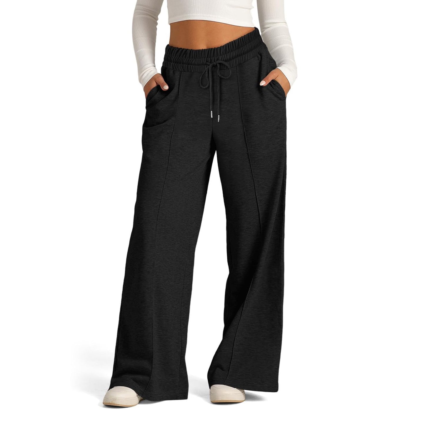 Women’s High Waisted Sweatpants Wide Leg Lounge Pants with Drawstring Elastic Waist Casual Workout Jogger Trousers with Pockets