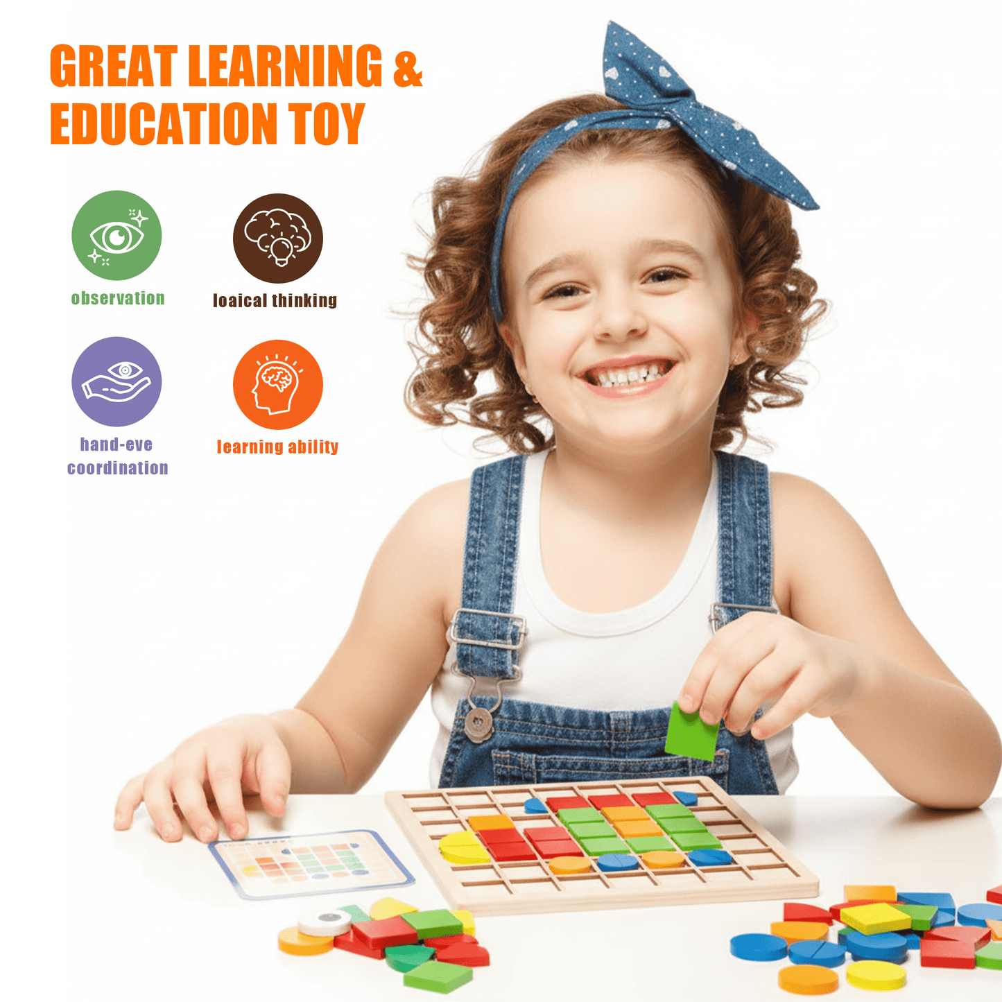 Flynow Wooden Mosaic Puzzle, 137 Shape Pattern Blocks, Learning Educational Montessori Toy, Christmas Birthday Gift for Toddler Kids Boy Girl 3 4 5 6 7 Year Old