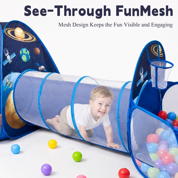 Flynow Rocket Ship Play Tent House Pop up toys for 0-1-2-3-4-5-6 Age boys Gift Play Tent Kids Indoor Outdoor Spaceship Playhouse Tent Set Basketball Hoop Indoor