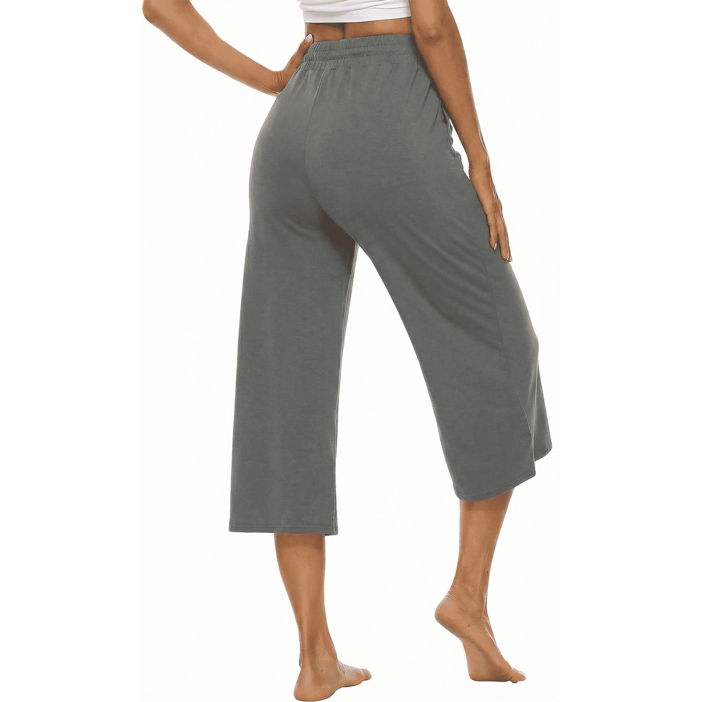 Women’s Capri Yoga Sweatpants with Pockets High Waist Drawstring Flared Pants Casual Workout Lounge Flare Leggings for Summer