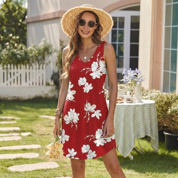 WQD Womens Summer Dresses 2026 Loose V Neck Sleeveless Sundress Casual Lightweight Beach Vacation Swimsuit Cover Up Dress